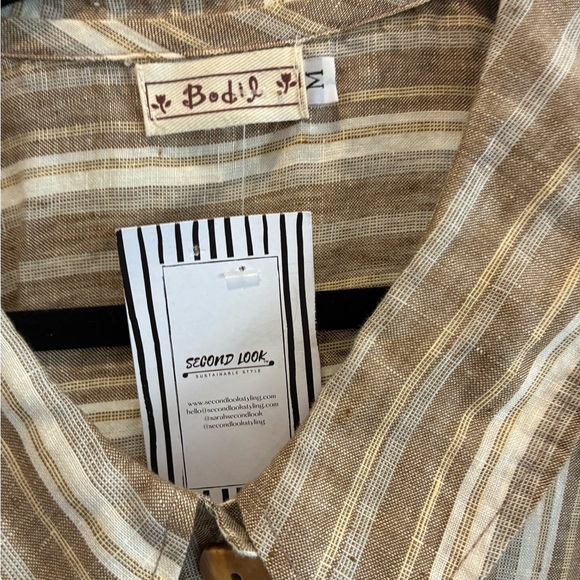 Bodil linen brown striped button down dress/tunic - Picture 3 of 3